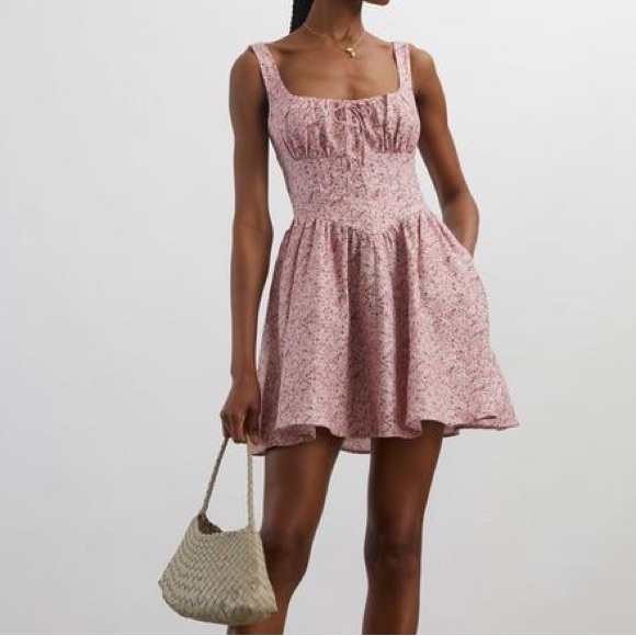 pink floral reformation dress Reformation White Fallon Floral Print Dress in Pink